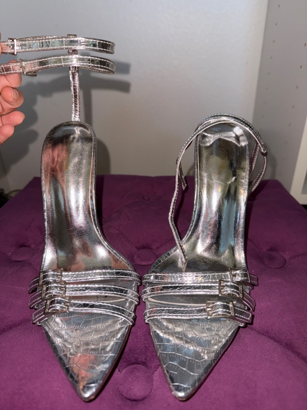 Silver Pointed Toe Strappy Women's Heels (PLT)